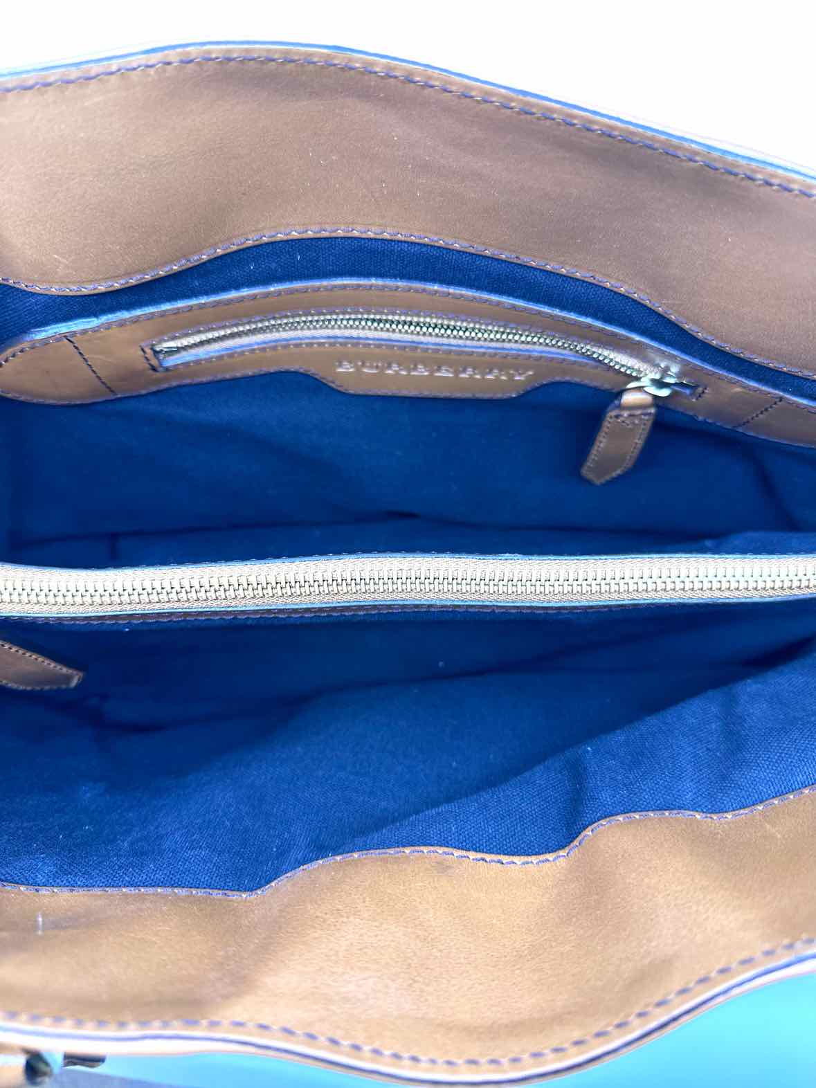 BURBERRY Camel Leather Canvas Plaid Handbag