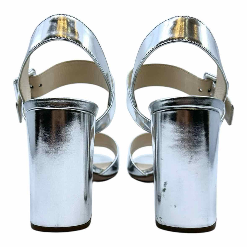 PRADA Size 8.5 Silver Leather Metallic Solid Sandals
