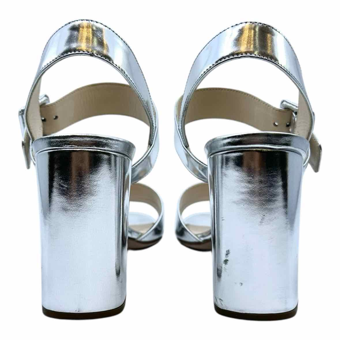 PRADA Size 8.5 Silver Leather Metallic Solid Sandals