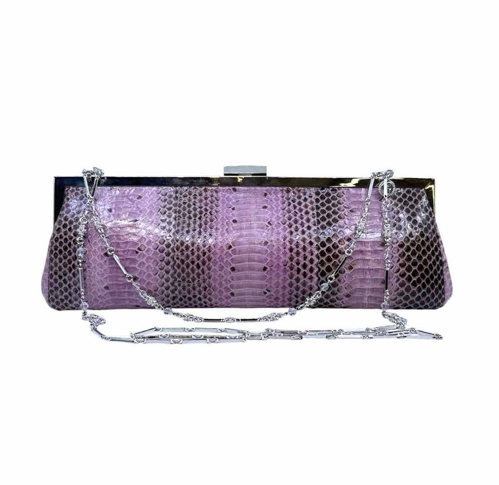 ST JOHN Pink Leather Snakeskin Clutch