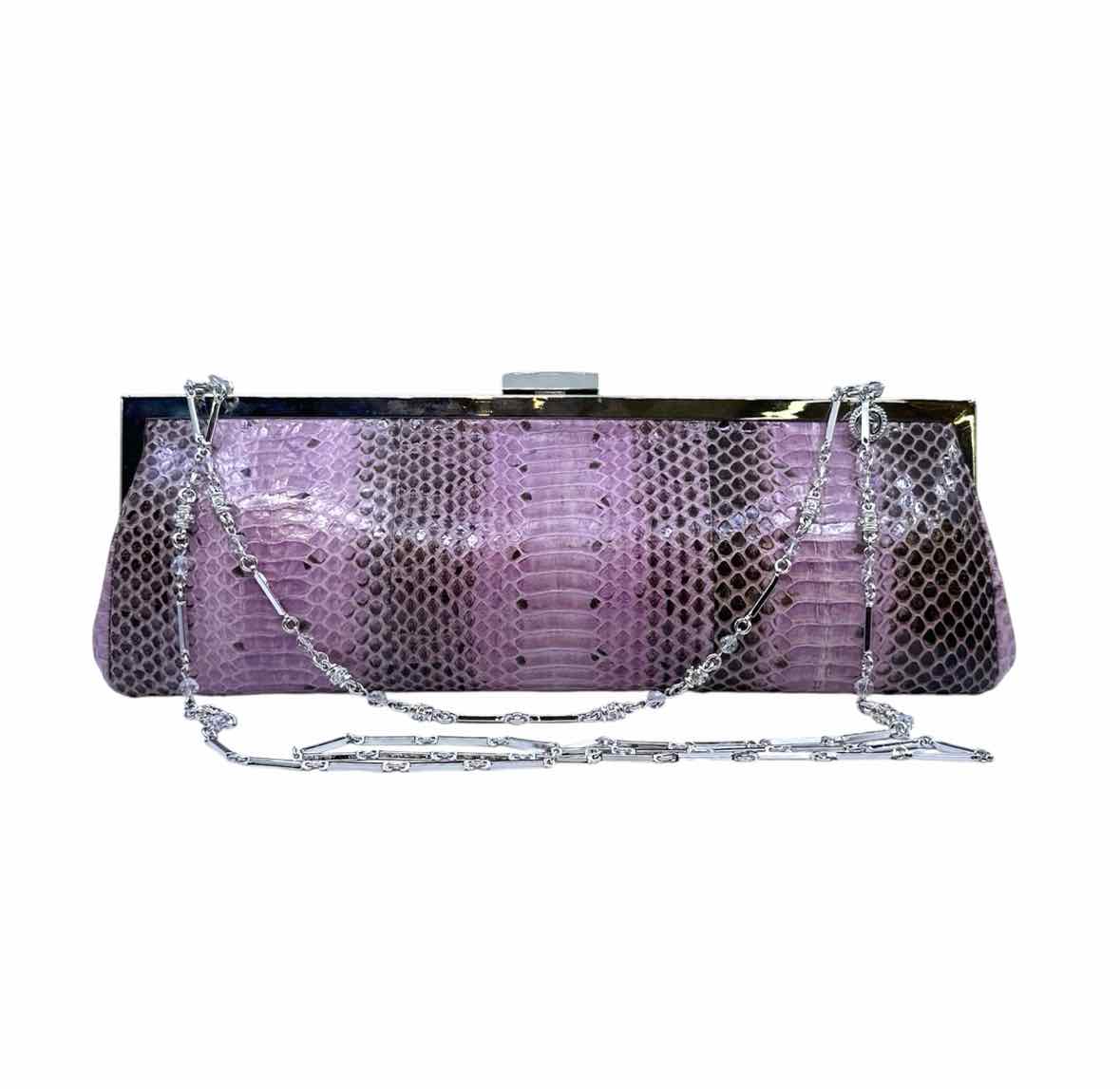 ST JOHN Pink Leather Snakeskin Clutch