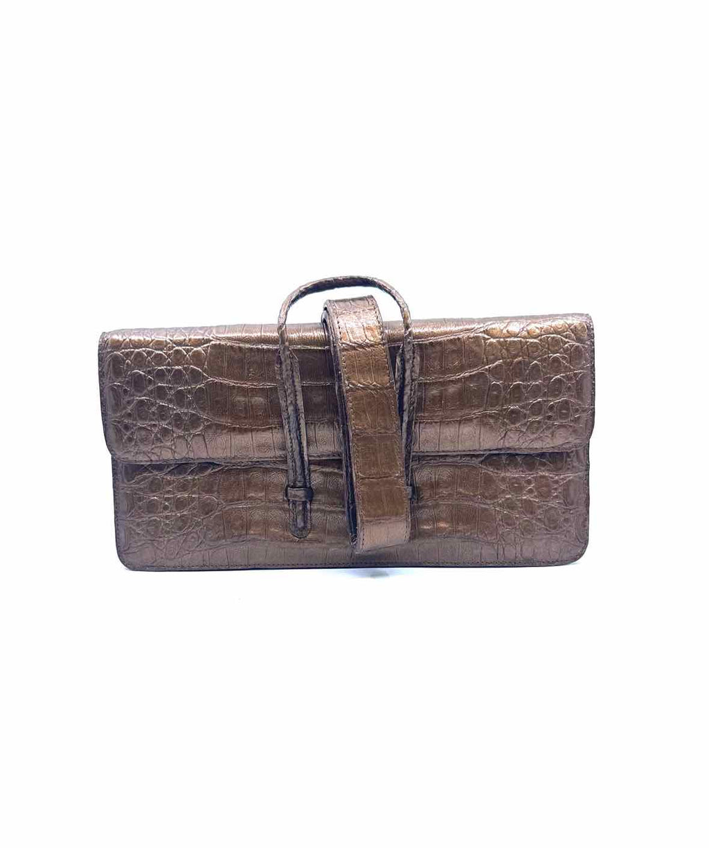 NANCY GONZALEZ Bronze Crocodile Evening Bag