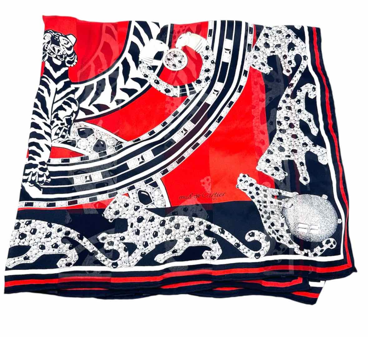 MUST DE CARTIER Red, black Square Silk Scarf
