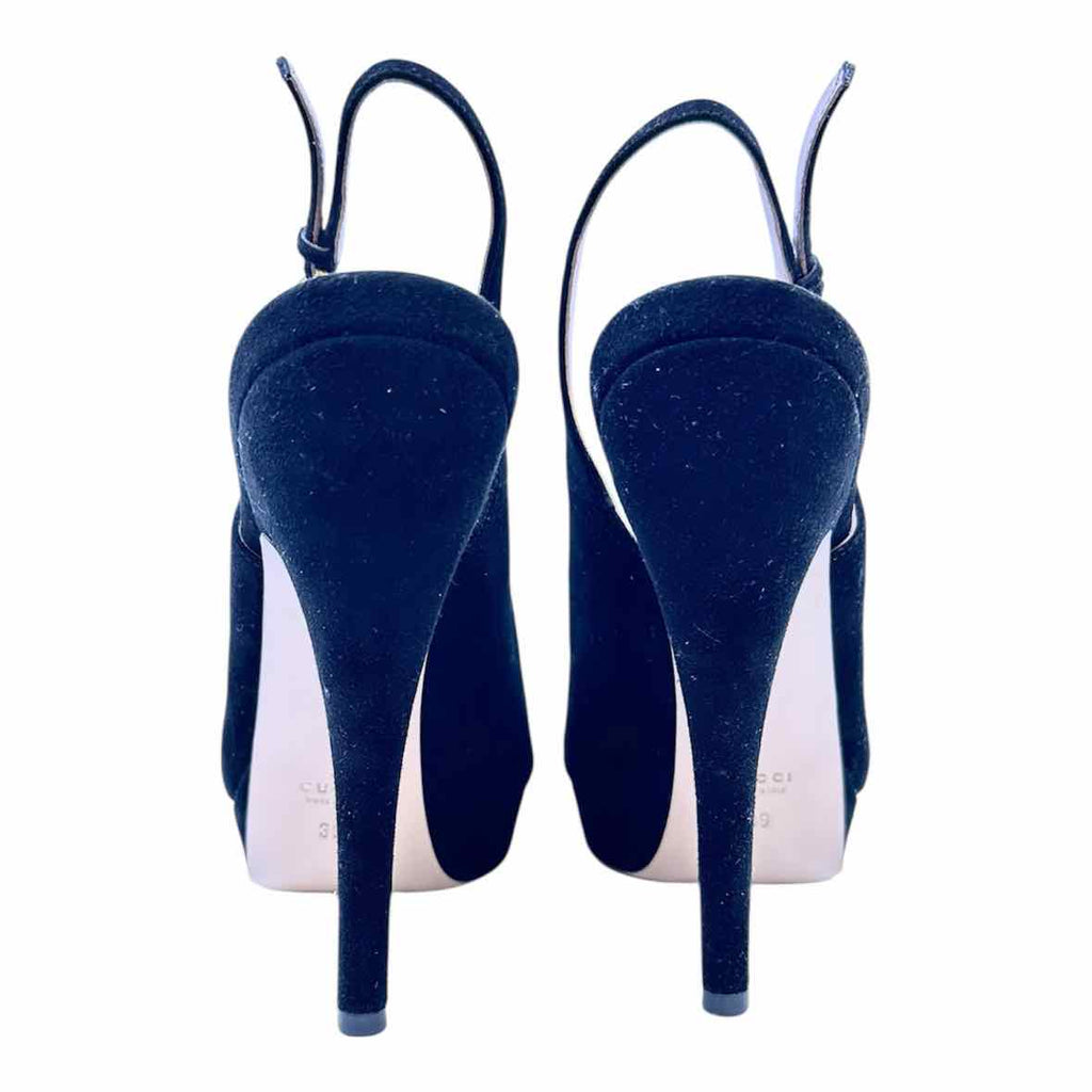 GUCCI Size 9 Black Suede Solid Sling back