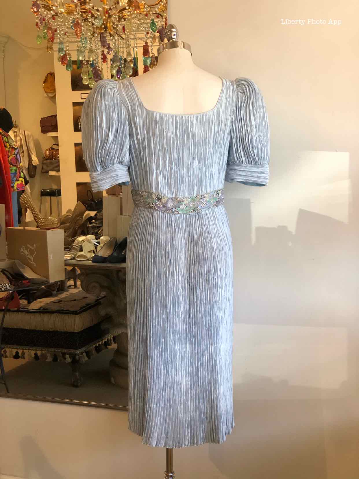 MARY MCFADDEN Size 12 Light Blue Silk Beaded Gown/Evening Wear