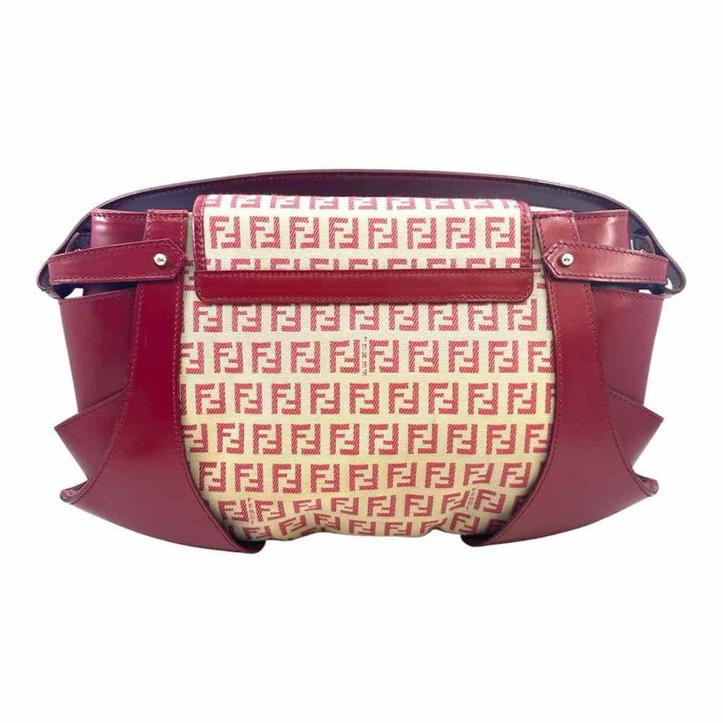 FENDI Red, Beige Canvas Leather Monogram Handbag