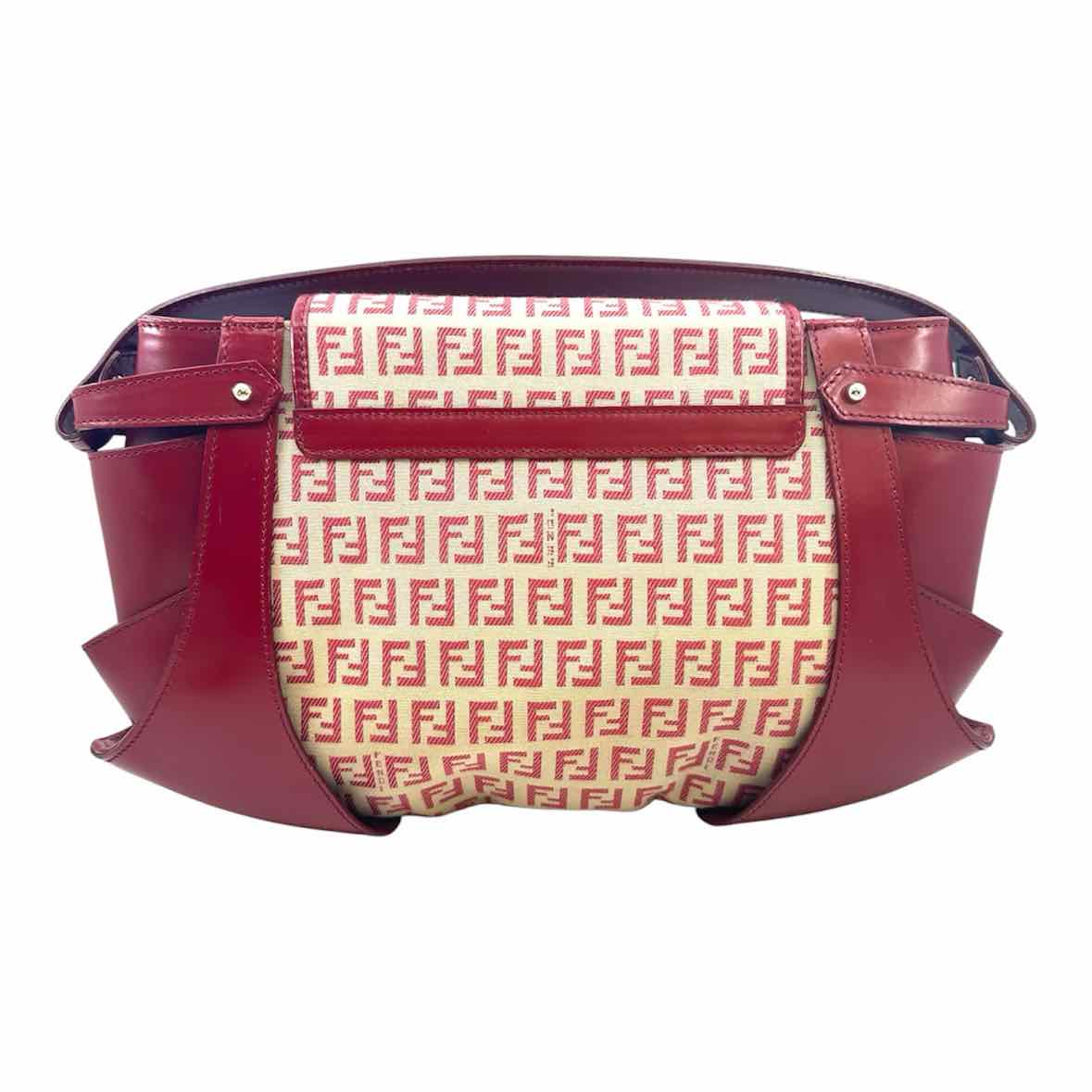 FENDI Red, Beige Canvas Leather Monogram Handbag