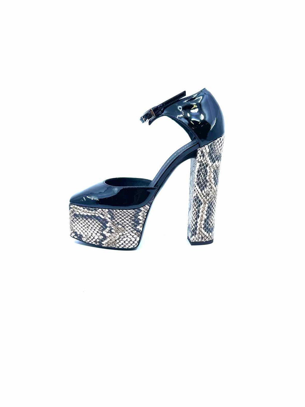 GIUSEPPE ZANOTTI Size 7.5 Black & Grey Patent Leather Pumps