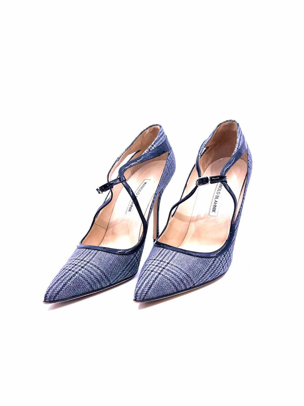 MANOLO BLAHNIK Size 10.5 Grey Fabric Plaid Pumps