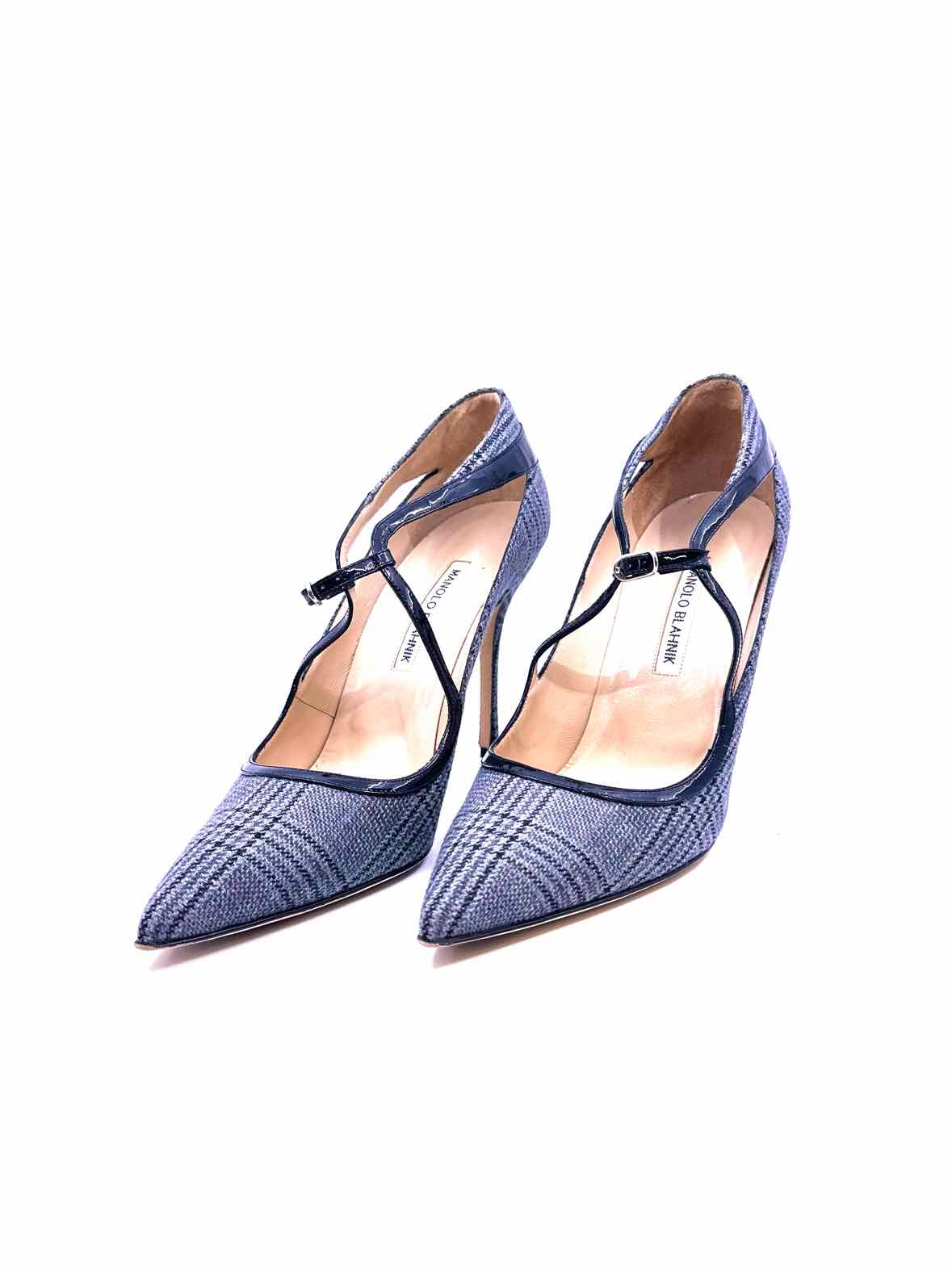 MANOLO BLAHNIK Size 10.5 Grey Fabric Plaid Pumps