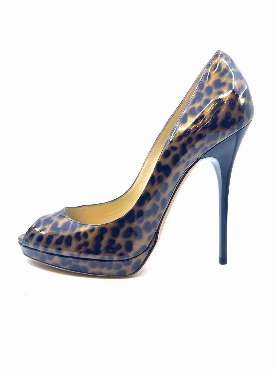 JIMMY CHOO Size 9 Brown Patent Leather Cheetah print Pumps