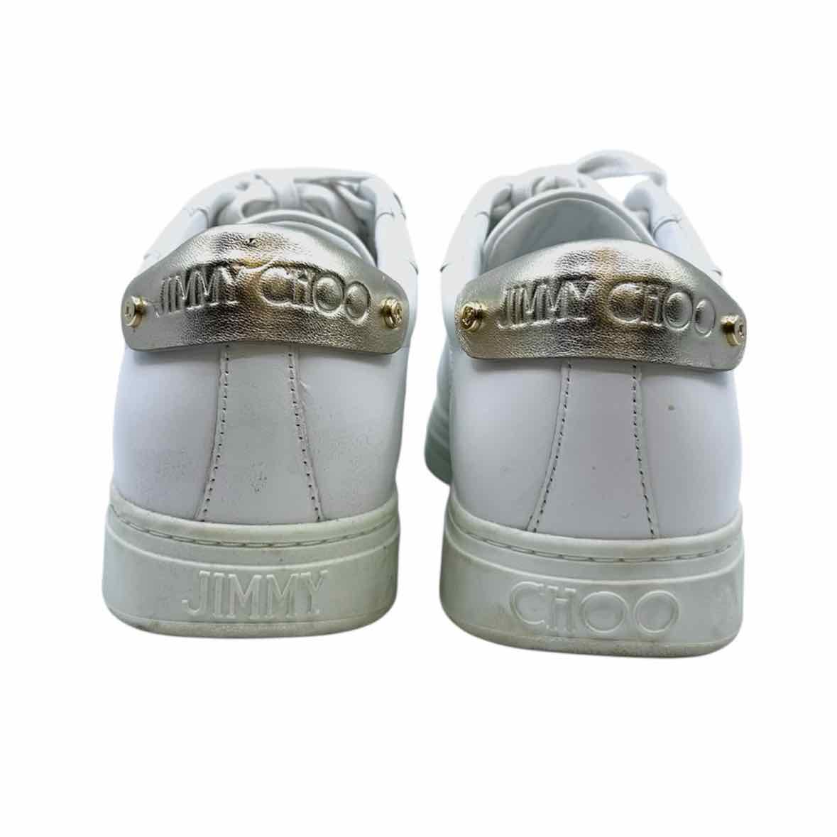 JIMMY CHOO Size 7.5 White Leather Solid Sneakers