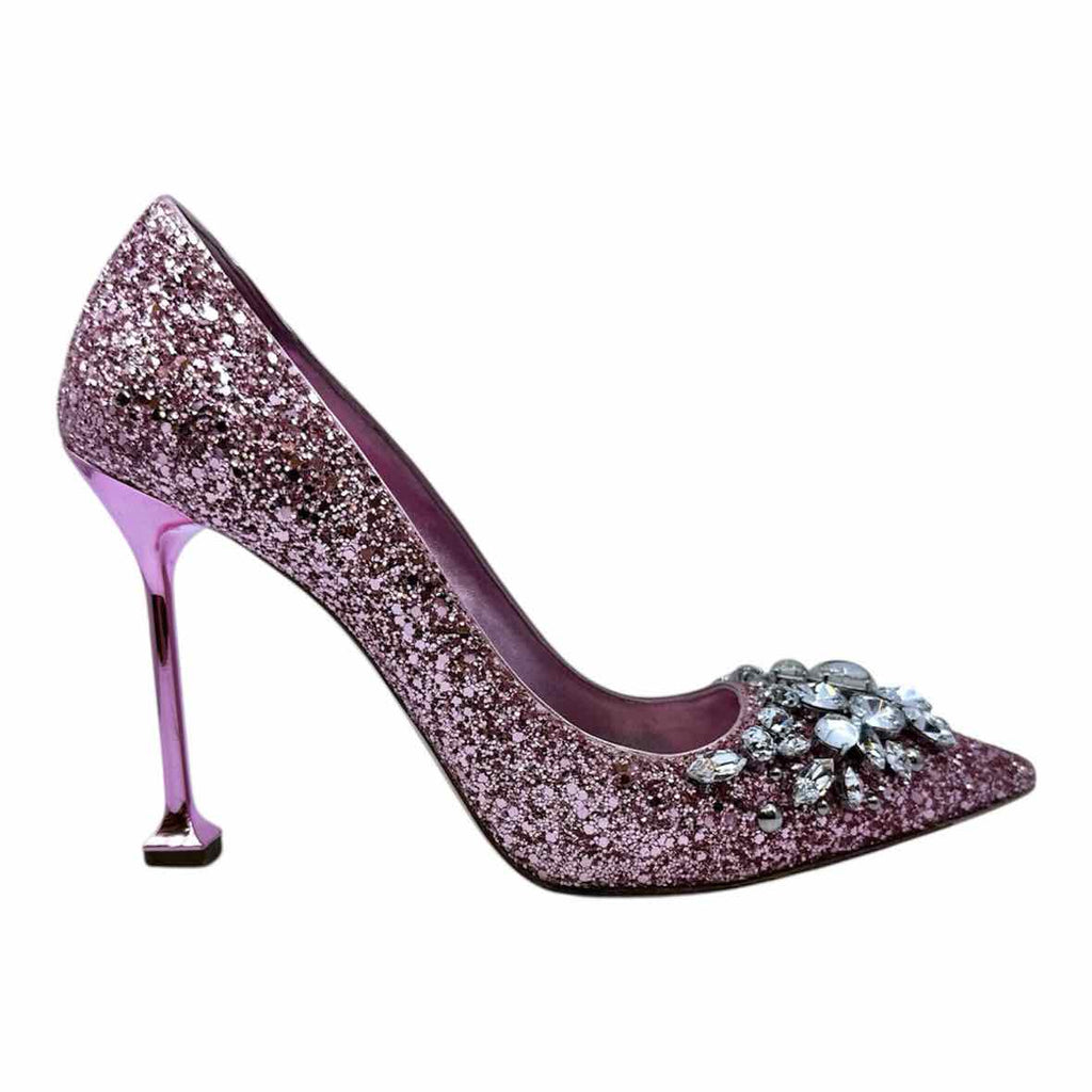 MIU MIU Size 7.5 Pink Sequined Pumps