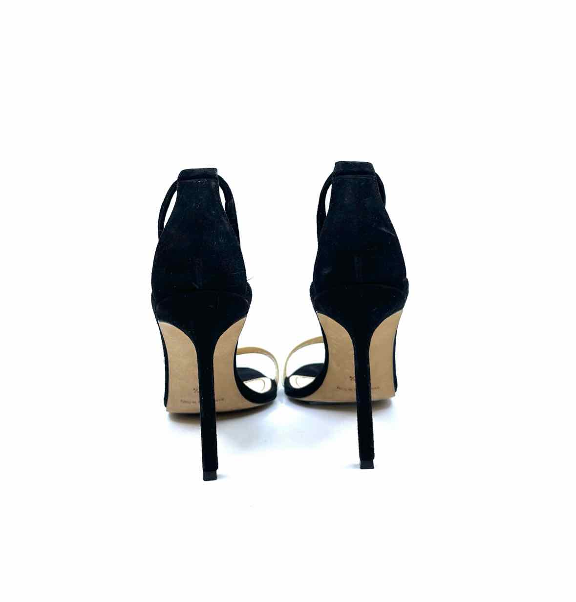 MANOLO BLAHNIK Size 6.5 black, white Suede, Leather Sandals