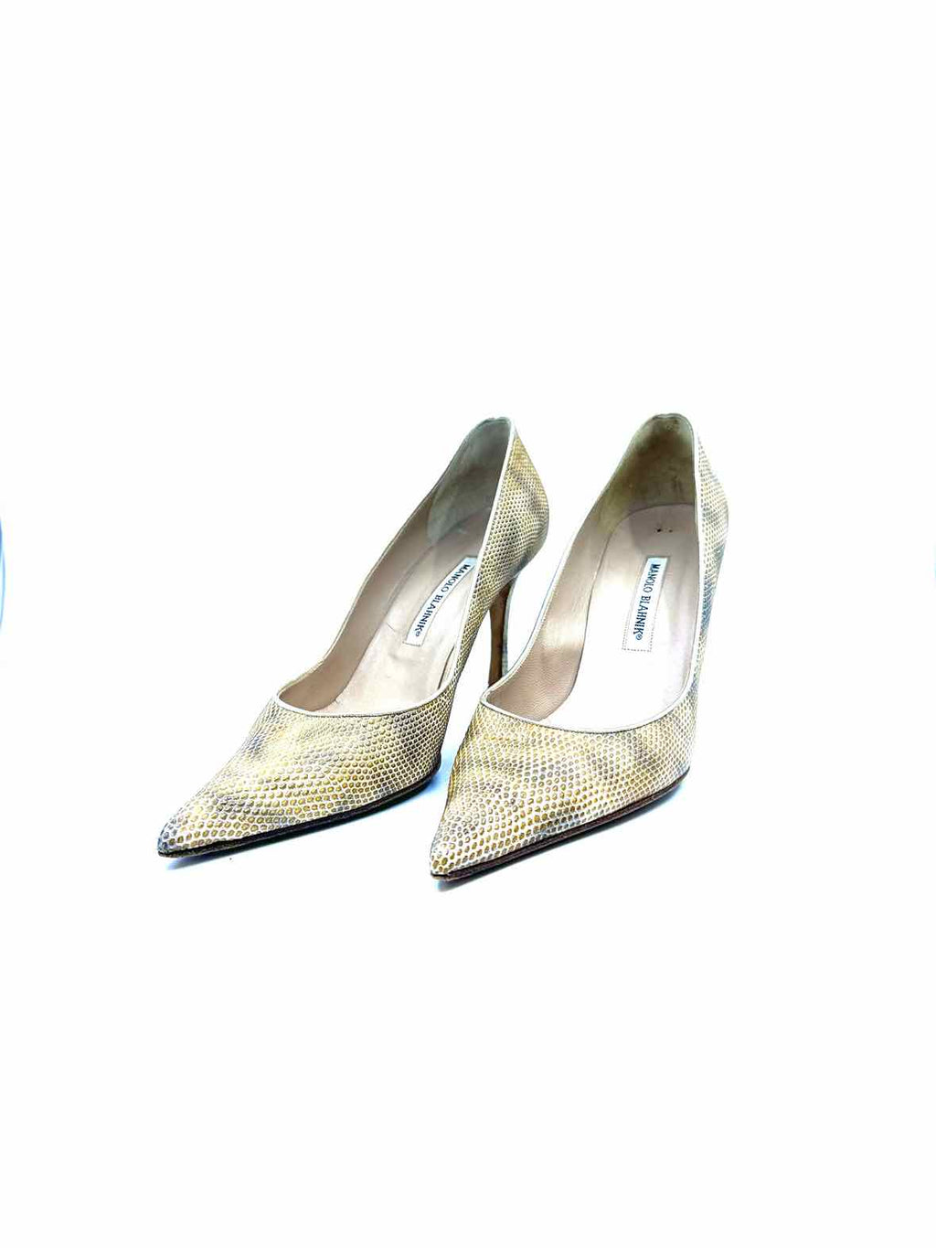 MANOLO BLAHNIK Size 10.5 Beige Lizard Solid Pumps