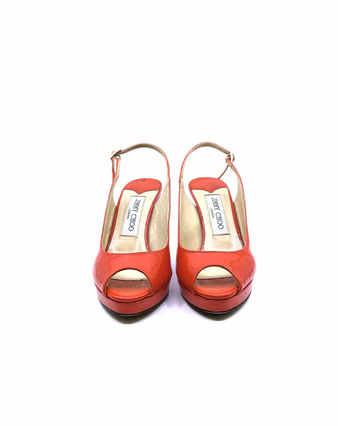 JIMMY CHOO Size 5.5 Orange Patent Leather Sling back