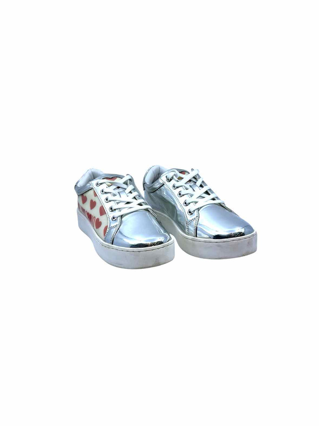 MOSCHINO Size 9 Silver, Red hearts Sneakers
