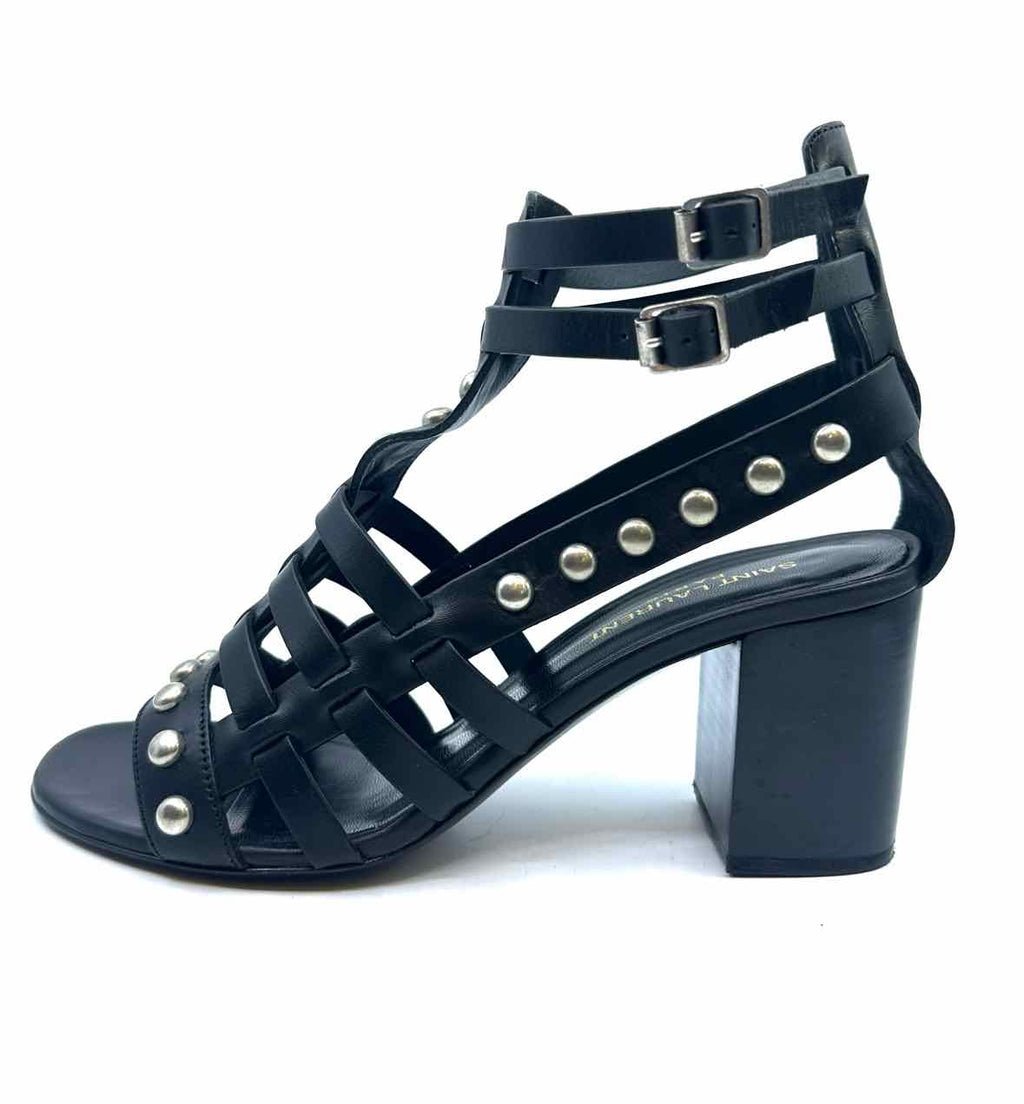 YVES SAINT LAURENT Size 9 Black Leather Solid Sandals