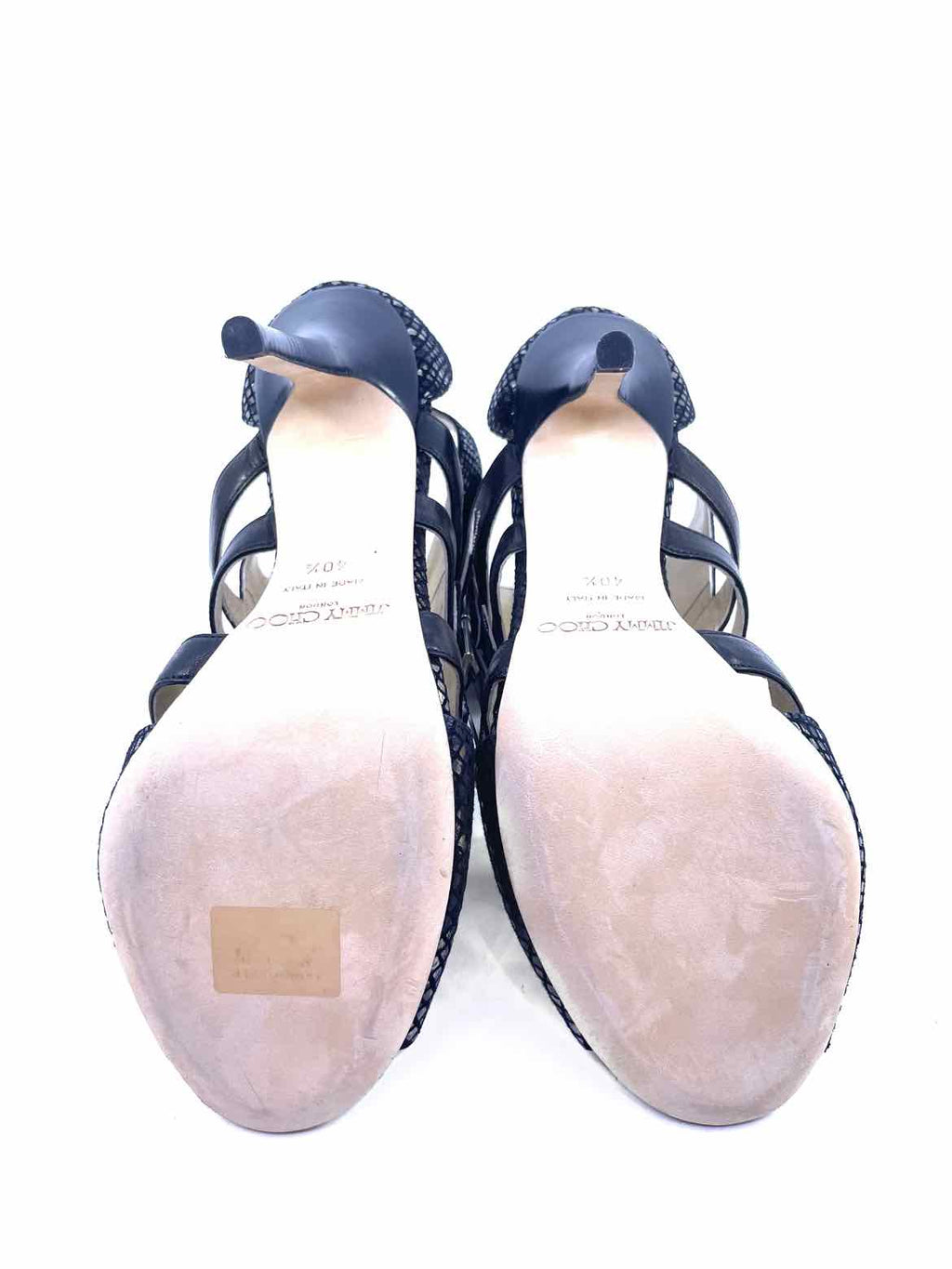JIMMY CHOO Mercy Size 10.5 Black Leather Snakeskin Sandals