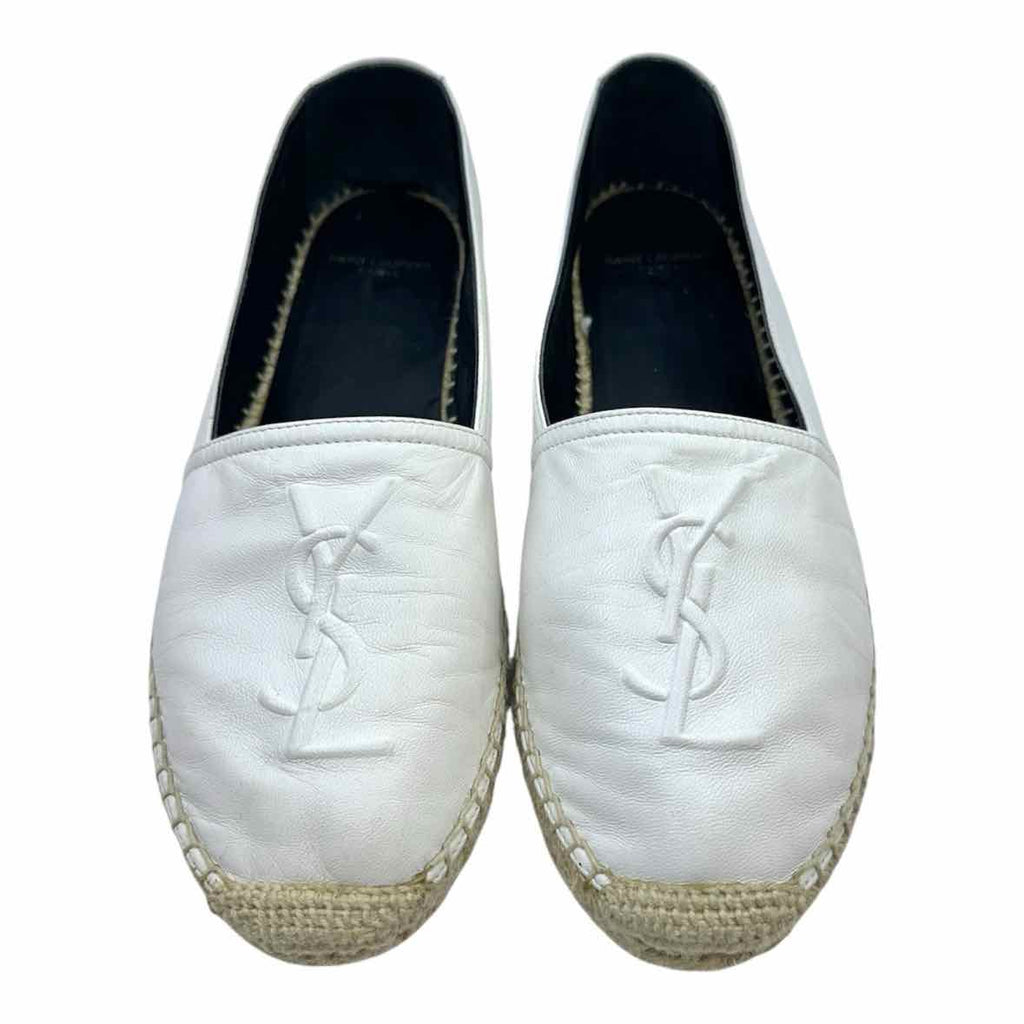YVES SAINT LAURENT Espadrille Size 9 White Leather Solid Flats