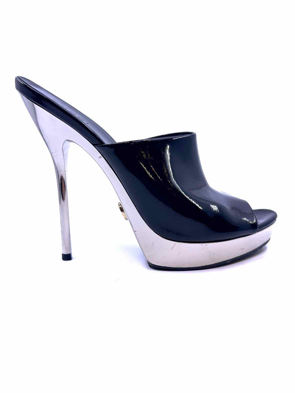 GUCCI Size 6.5 Black Patent Leather Solid Mules
