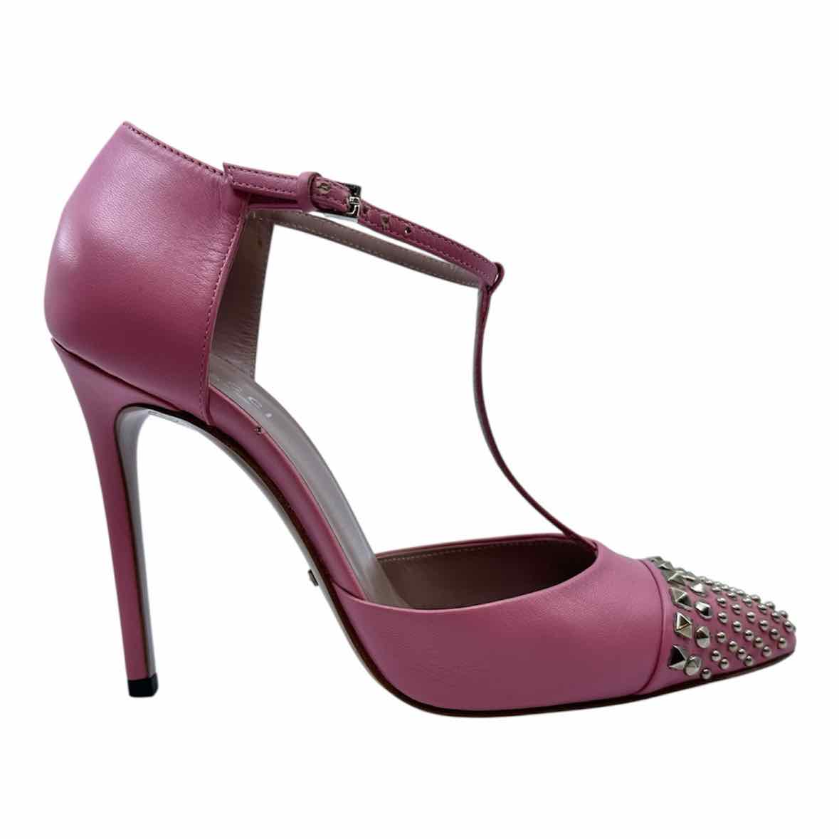 GUCCI Size 7 Pink Leather Studs Pumps