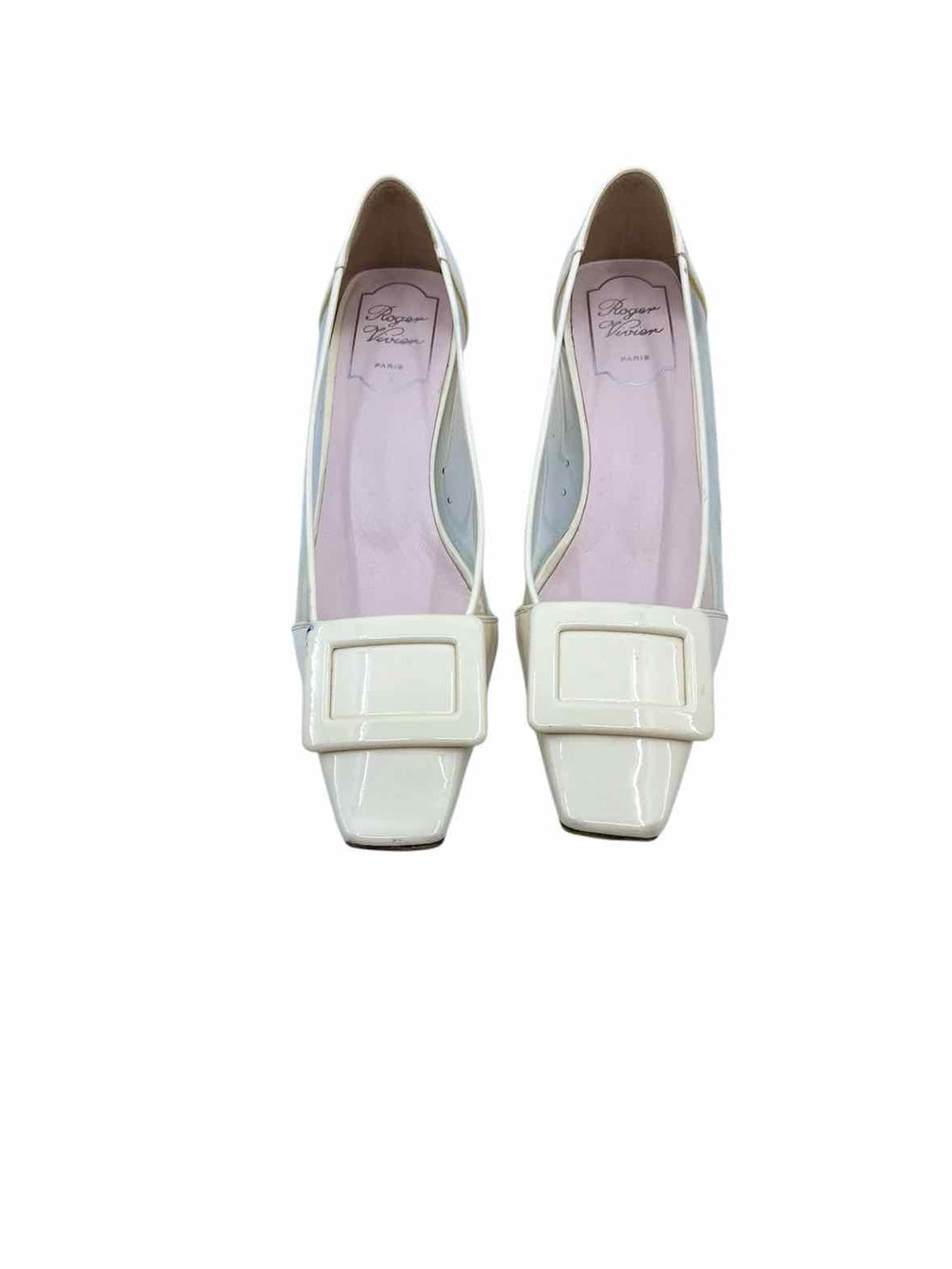 ROGER VIVIER Size 7.5 Ivory Patent Leather Plastic Solid Pumps