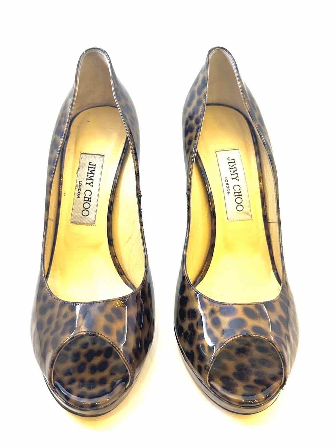 JIMMY CHOO Size 9 Brown Patent Leather Cheetah print Pumps