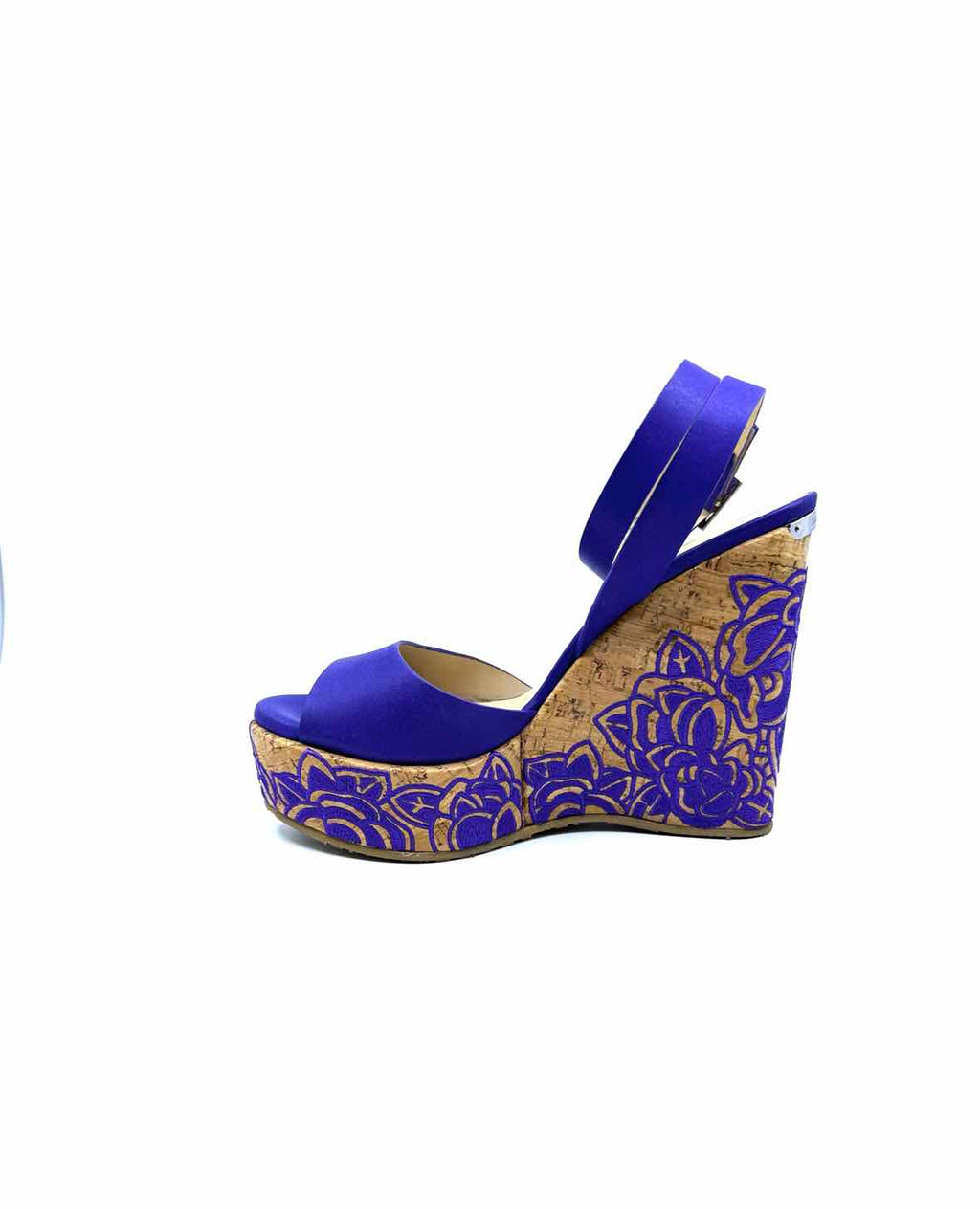 JIMMY CHOO Purple Leather Floral Wedge, Size 10.5