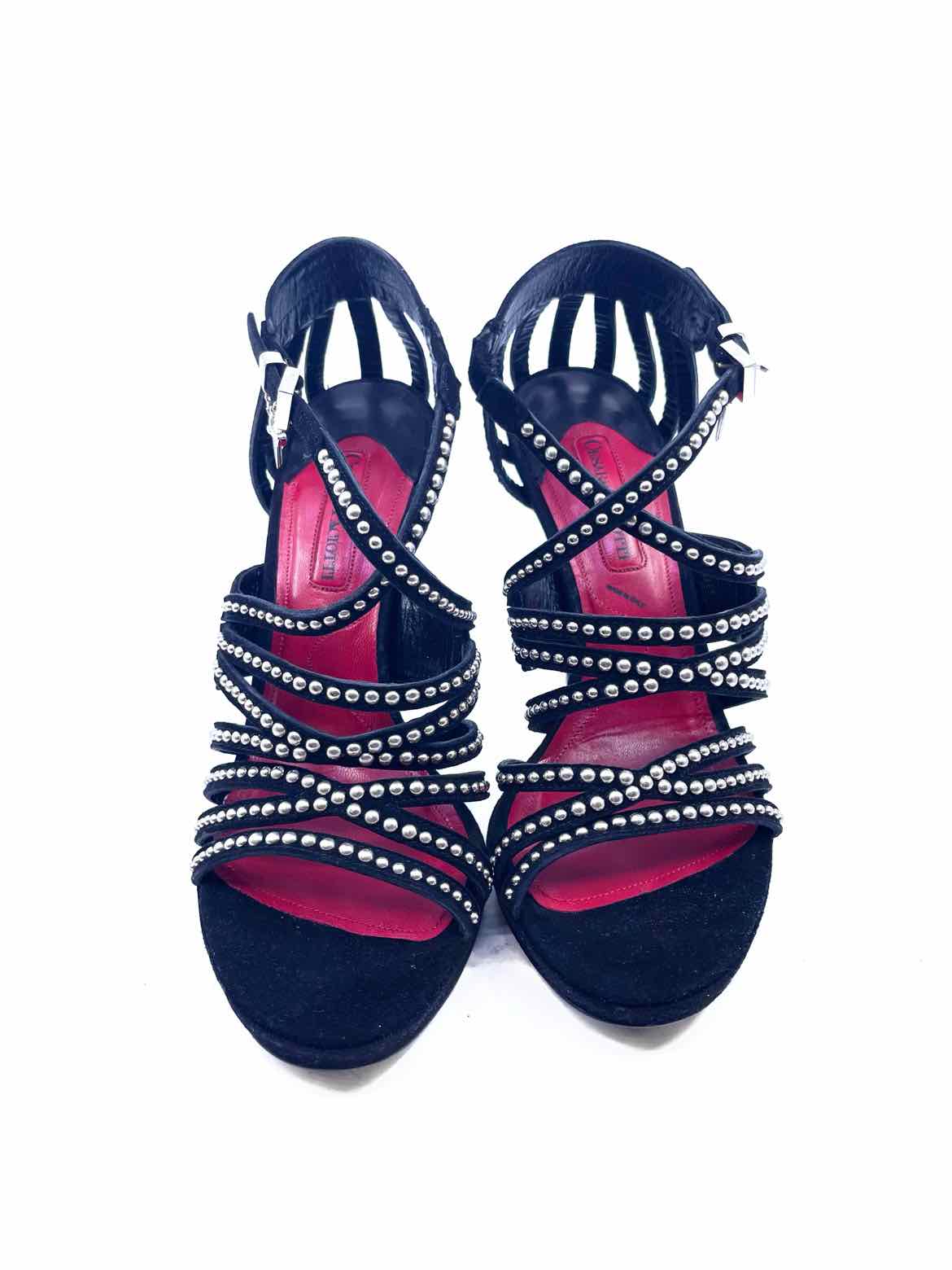 CESARE PACIOTTI Size 7 Black Suede Studs Sandals