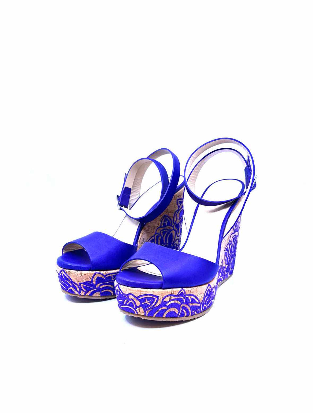 JIMMY CHOO Purple Leather Floral Wedge, Size 10.5