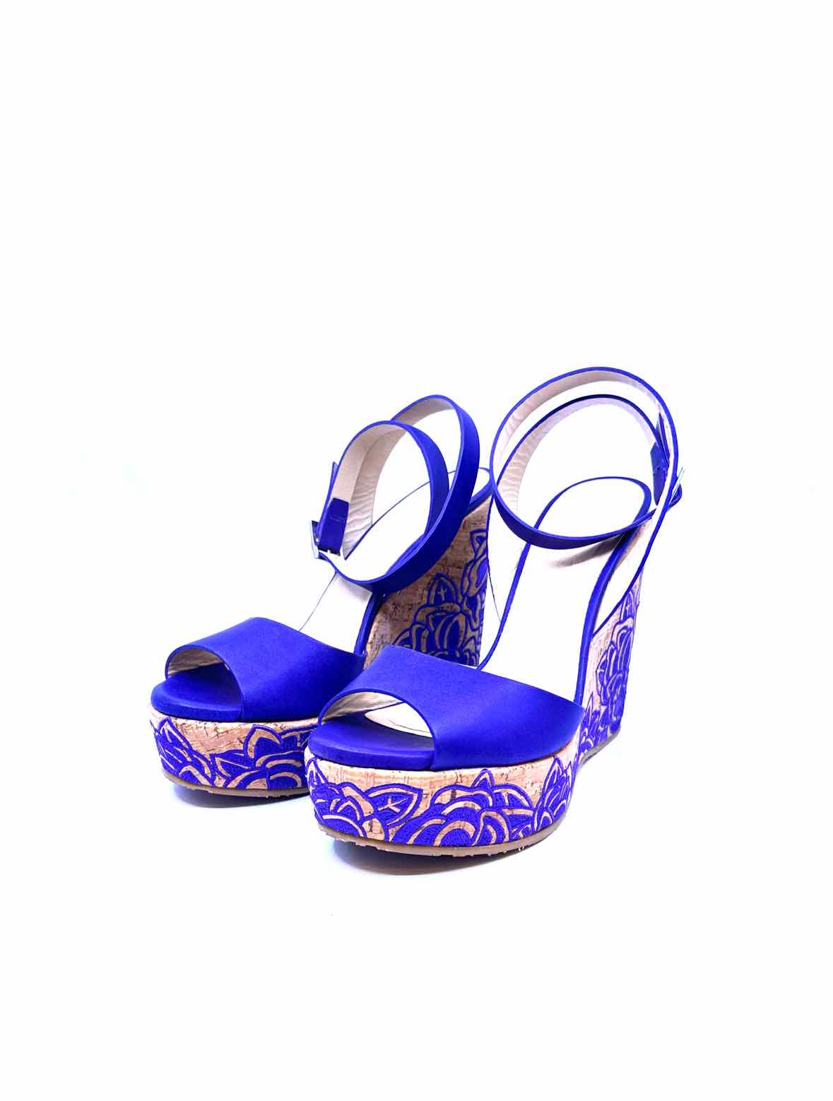 JIMMY CHOO Purple Leather Floral Wedge, Size 10.5