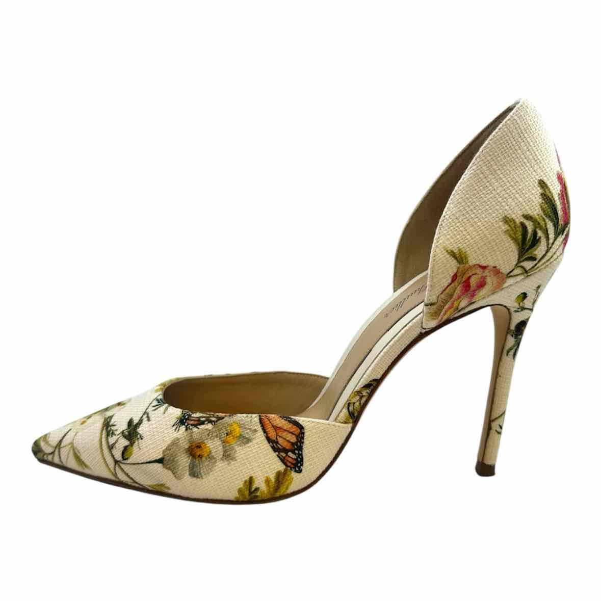 MONIQUE LHUILLIER Shannon Size 9.5 White Canvas Floral Pumps