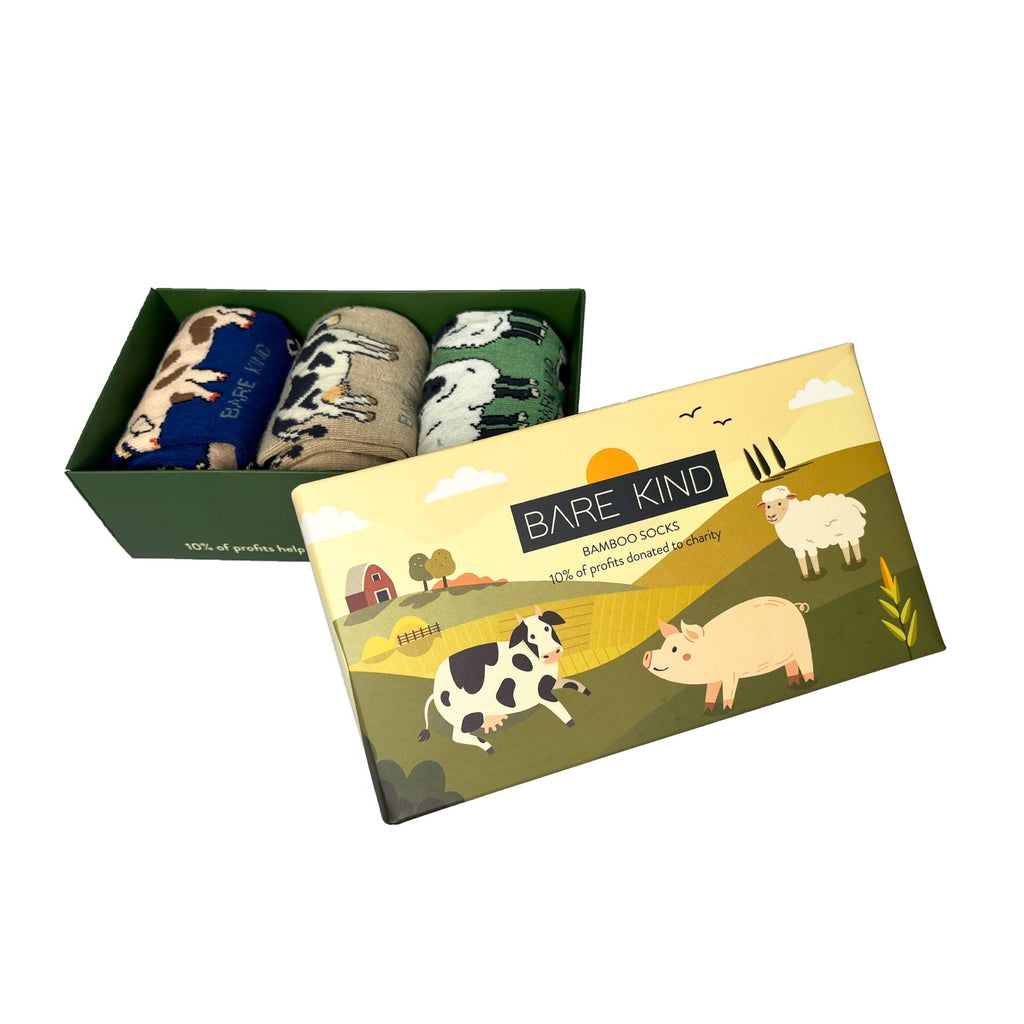 Bare Kind Farm Animals Bamboo Socks Gift Box | 3 Pack