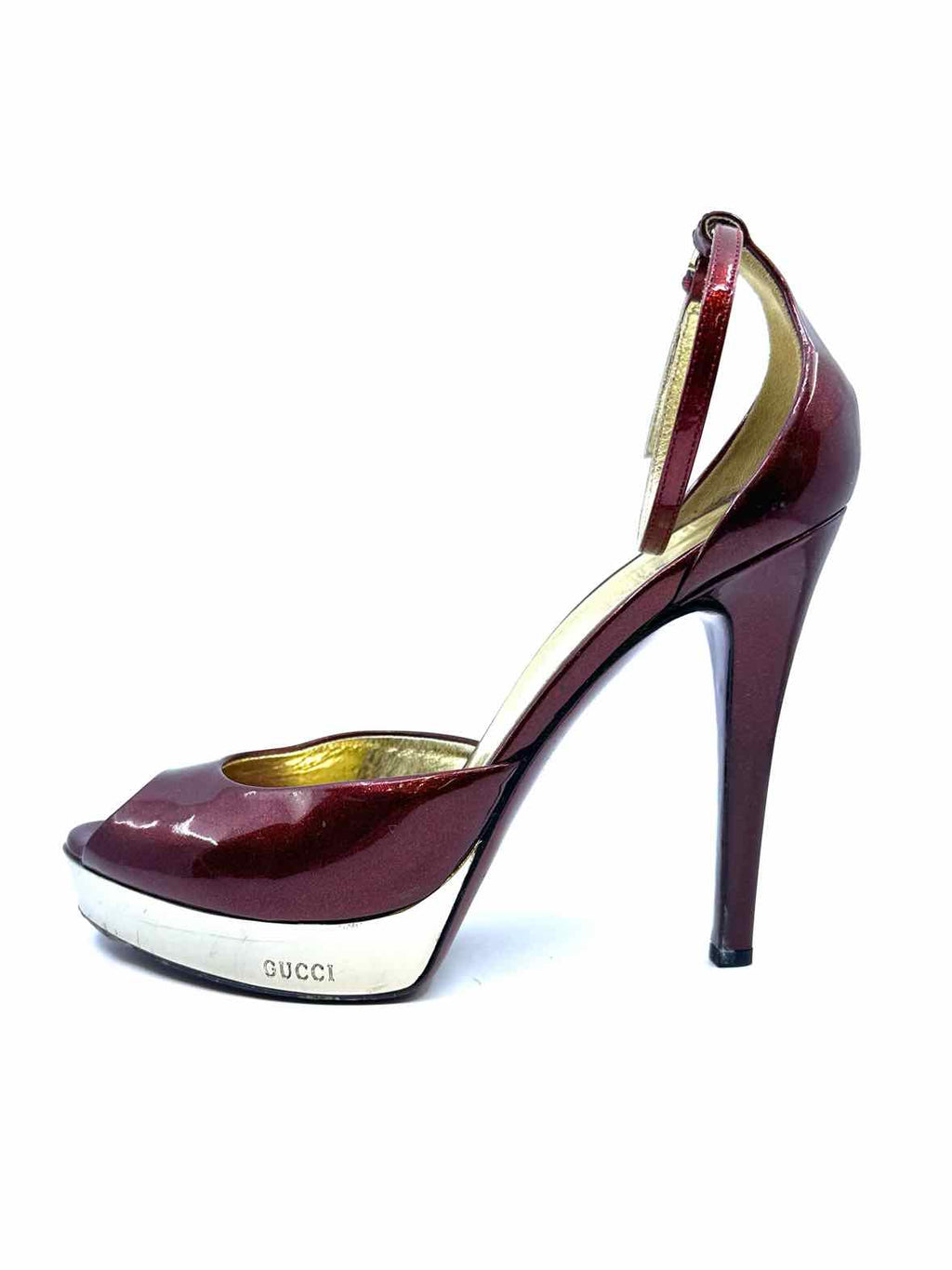 GUCCI Size 6.5 Burgundy Patent Leather Sandals