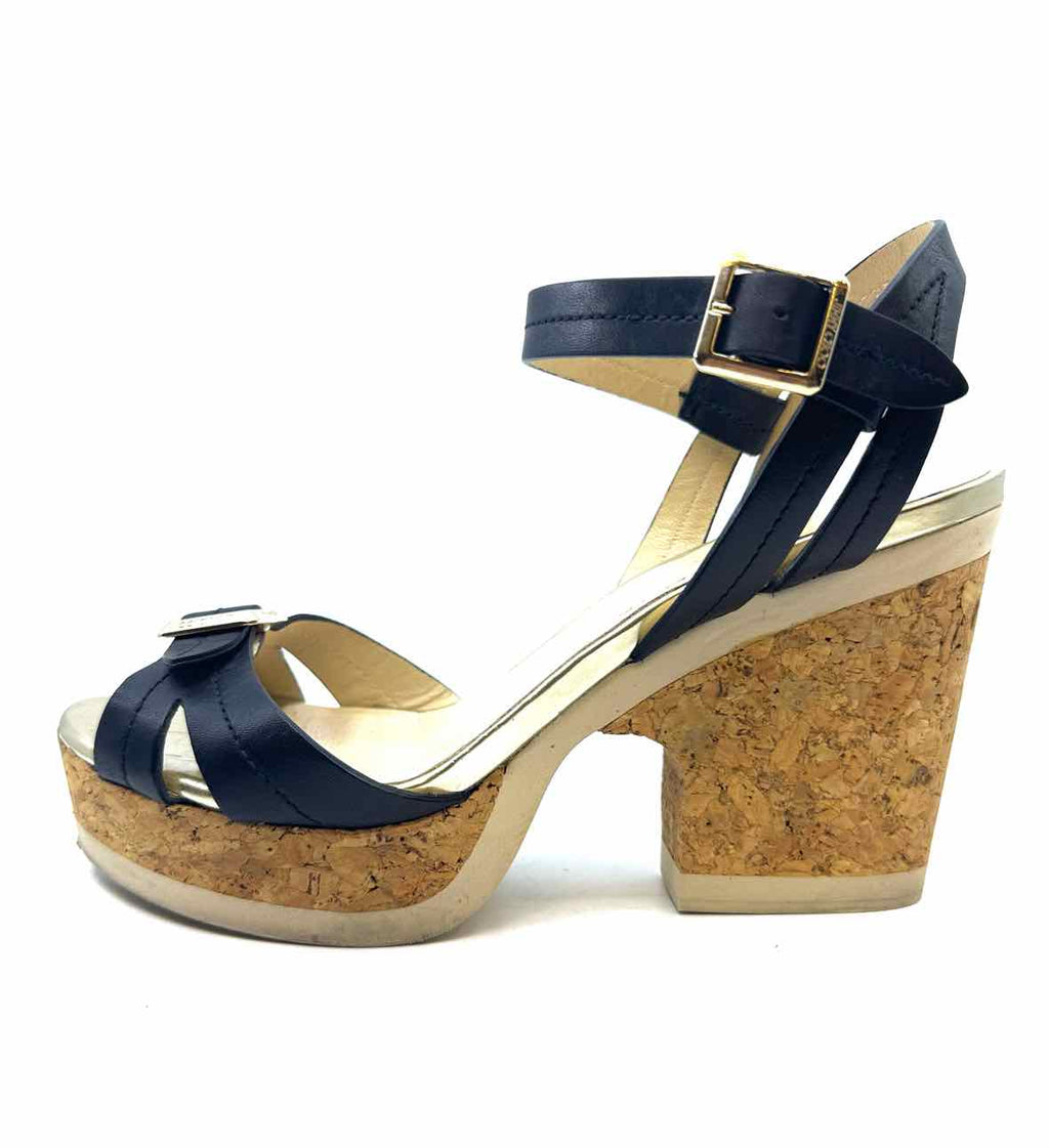 JIMMY CHOO Size 8.5 Black, gold Leather Color Block Sandals