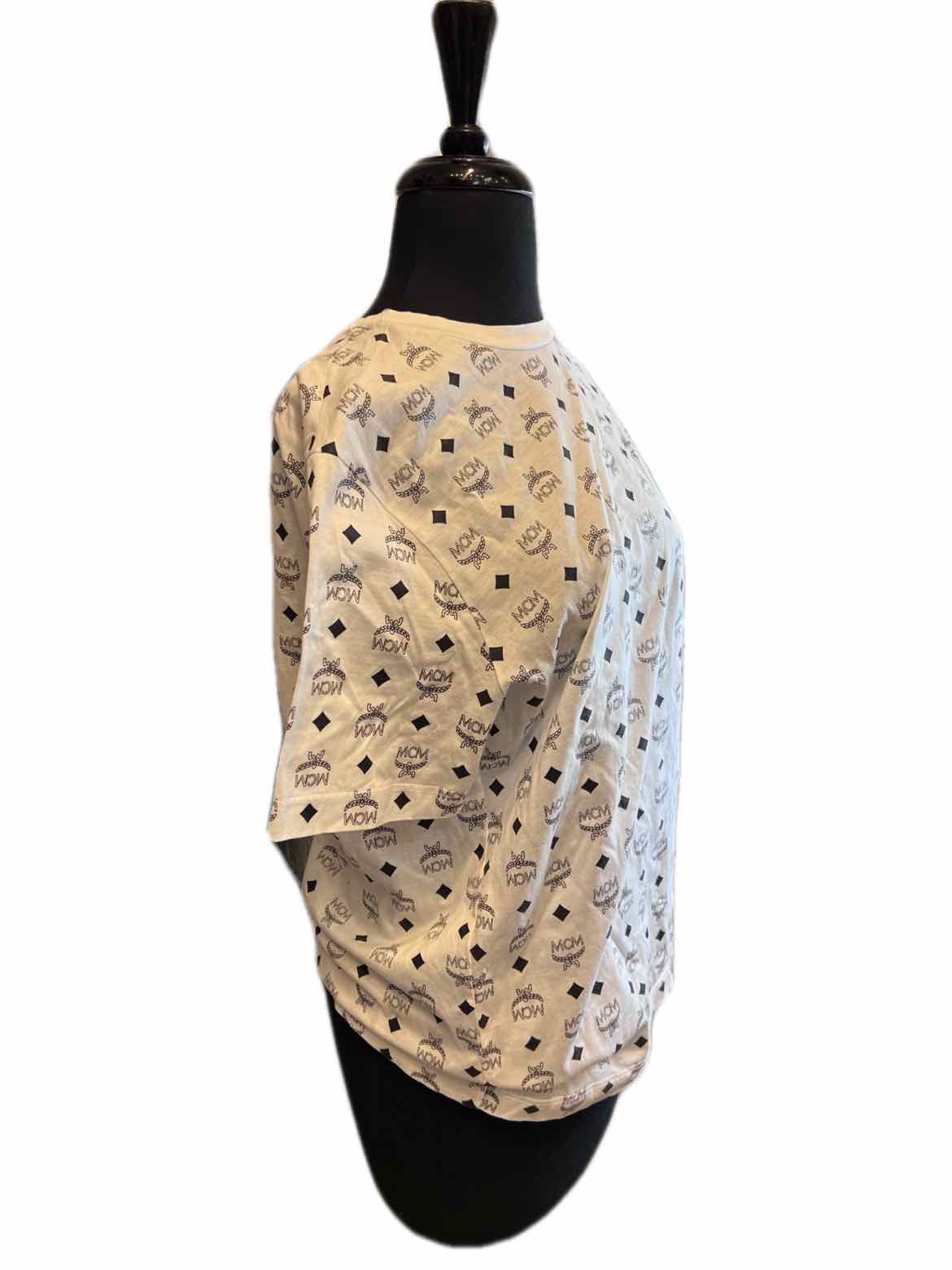 MCM Black and White 'Visetos' T-shirt | M