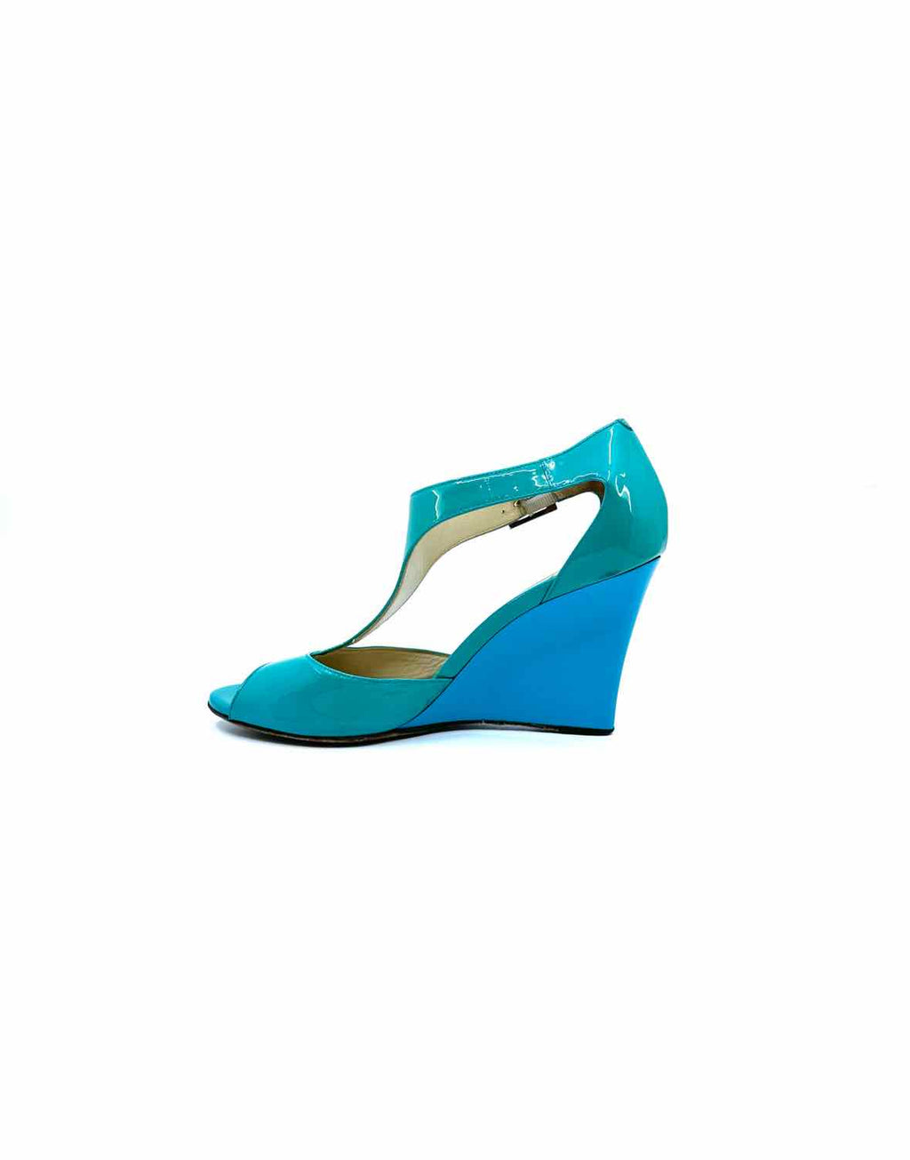 JIMMY CHOO Size 7 Turquoise Patent Leather Solid Wedge