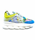VERSACE Chain Reaction Sneakers Size 10 Green, Blue Suede Nylon Floral Sneakers