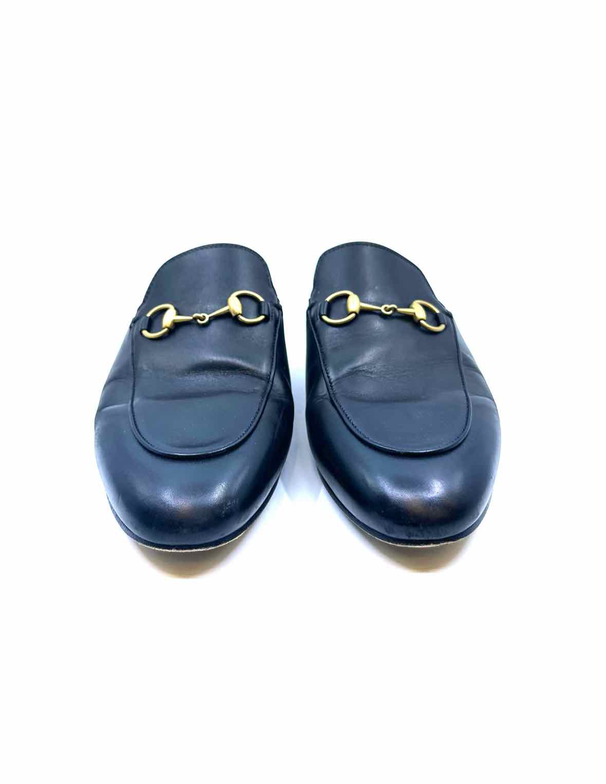 GUCCI Size 7.5 Black Leather Mules