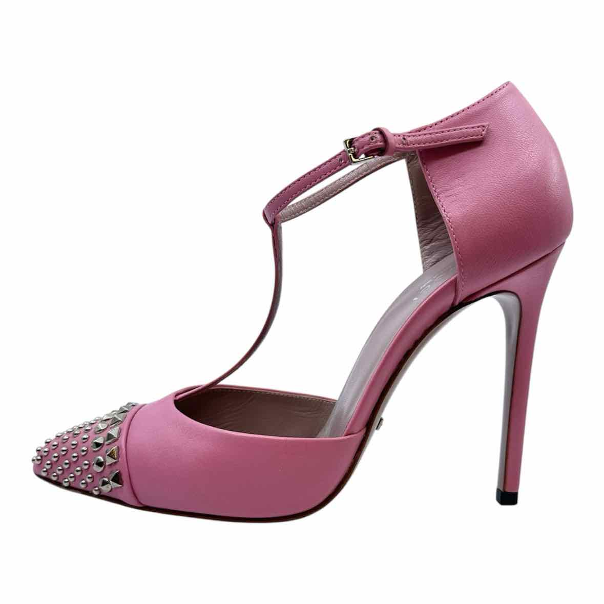 GUCCI Size 7 Pink Leather Studs Pumps