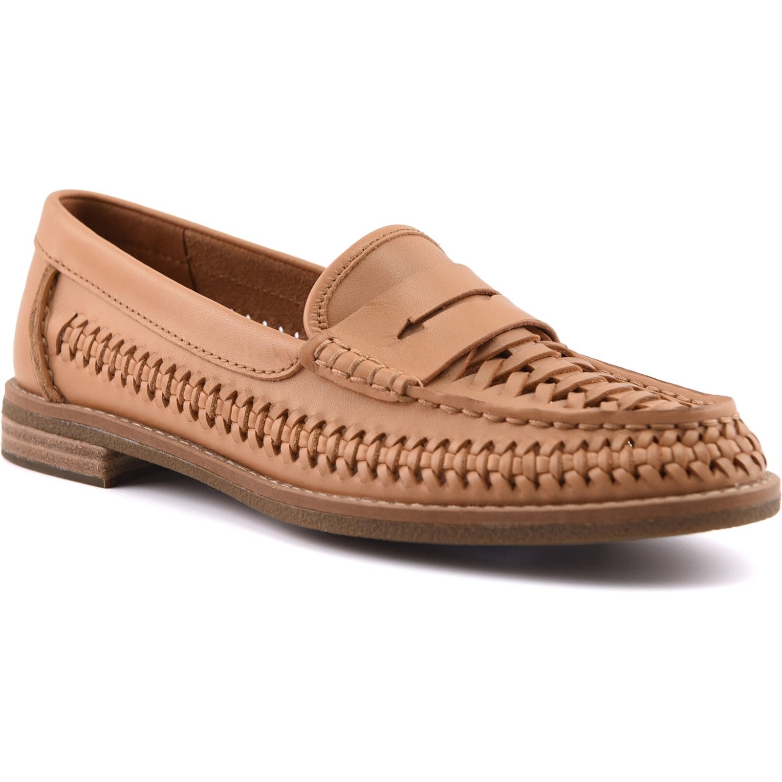 Sperry Womens Woven Seaport Penny Mocassin Loafer | Tan