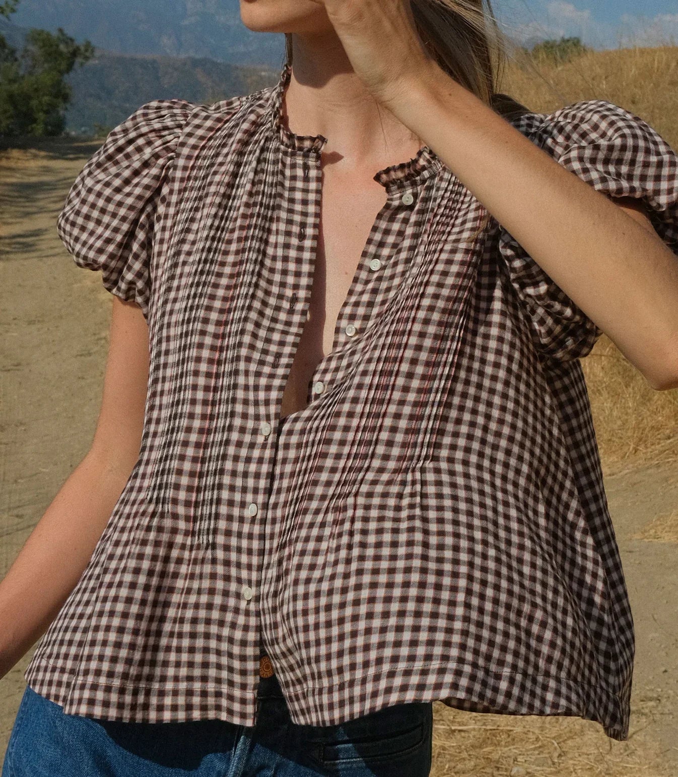 DÔEN Millie Top in Delphine Plaid