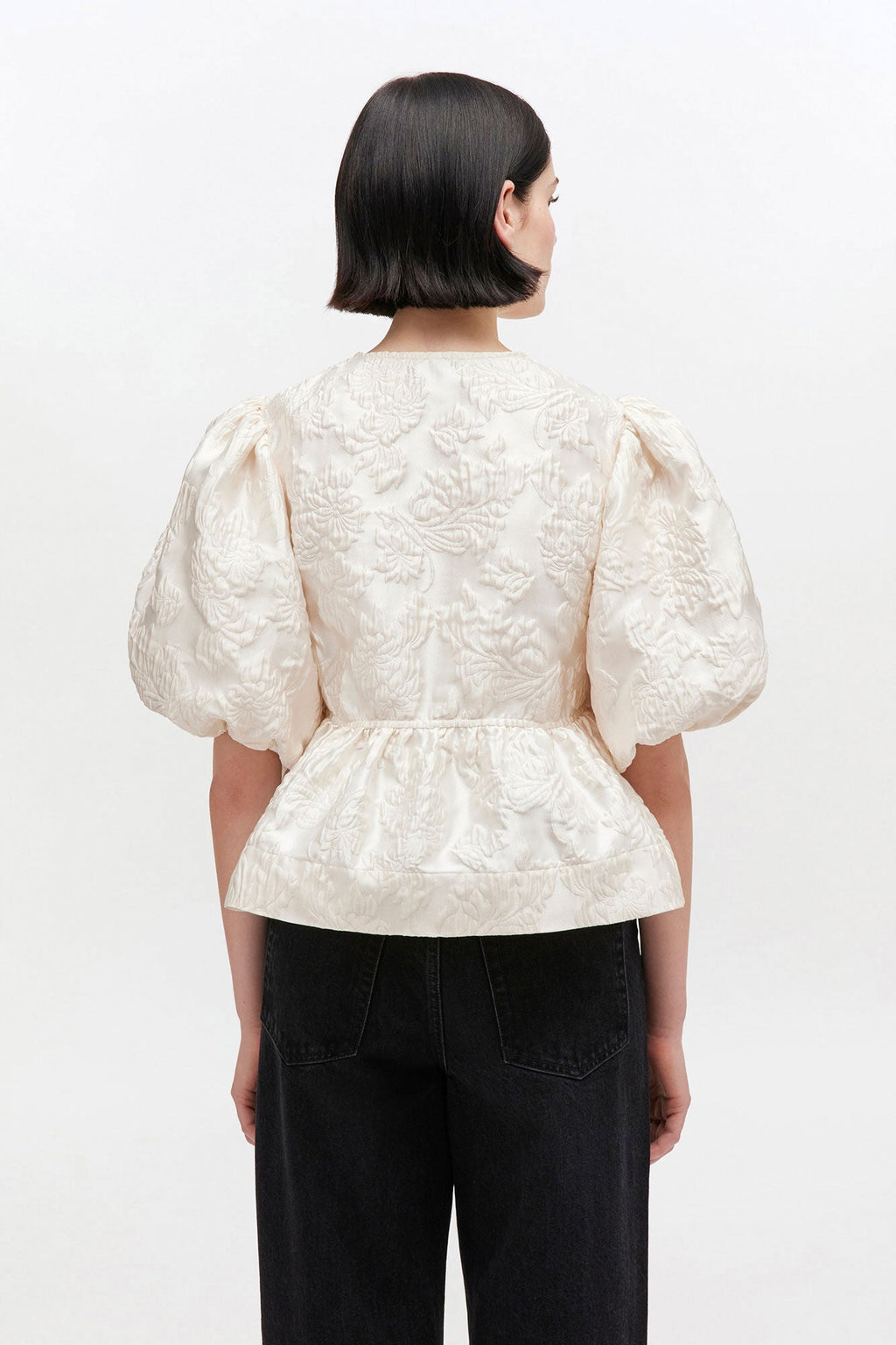 Ganni Satin Cloque Peplum Blouse