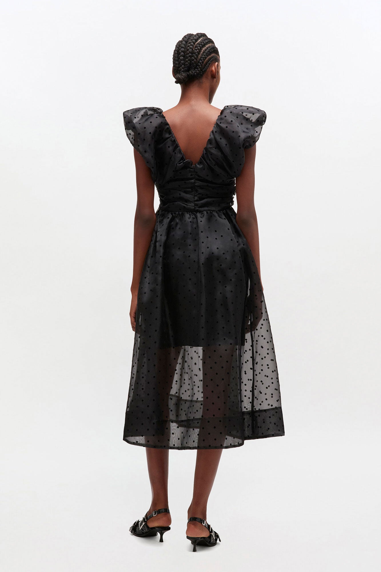 Ganni Flocked Organza Long Ruched Dress