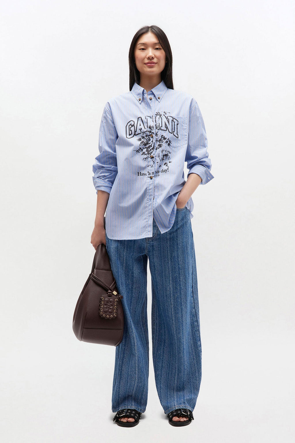 Ganni Stripe Cotton Oversized Shirt