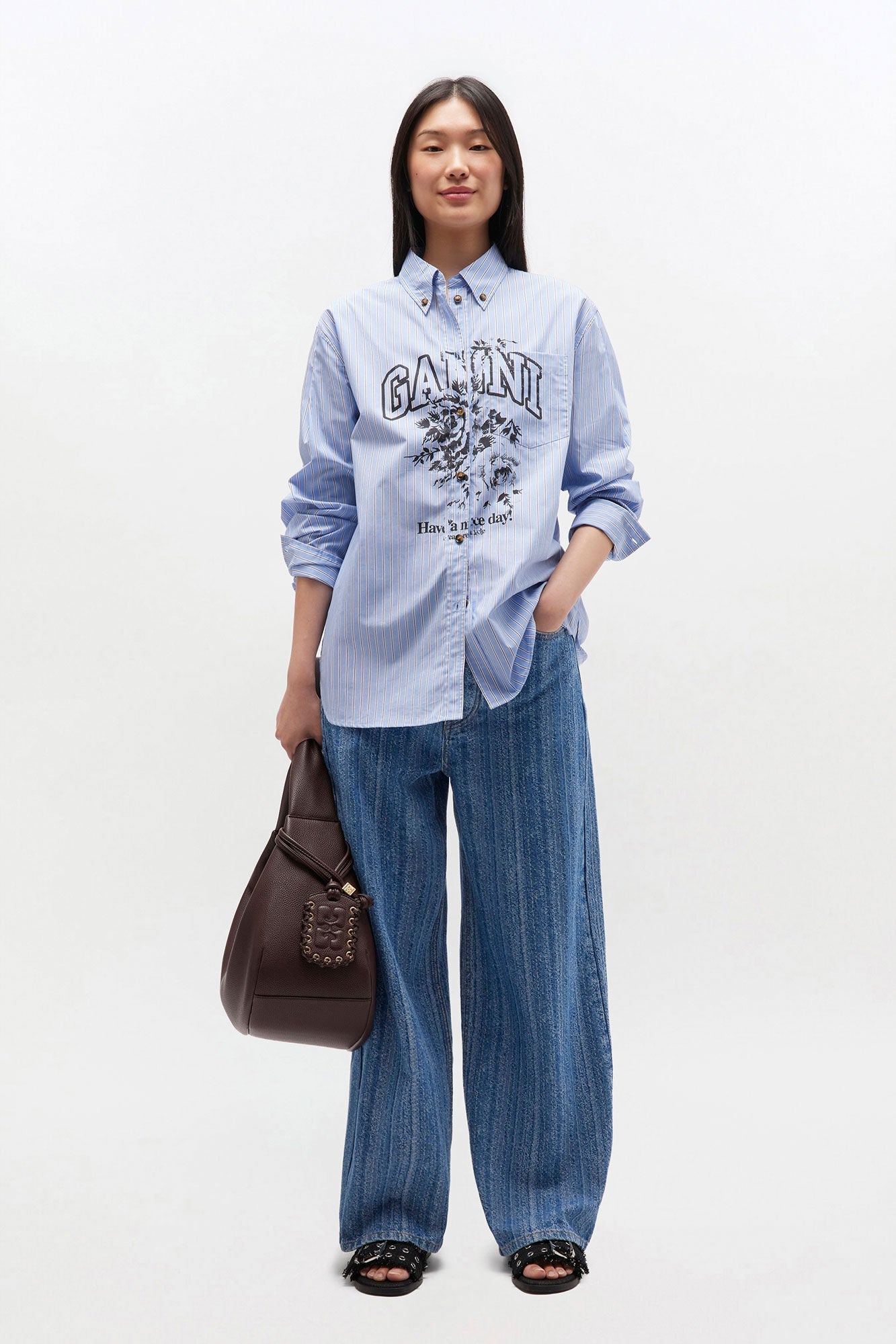 Ganni Stripe Cotton Oversized Shirt