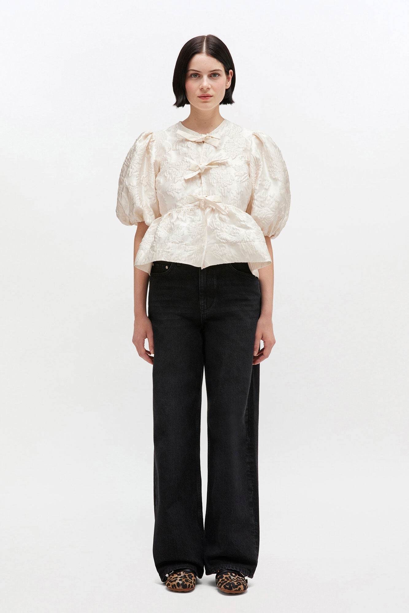Ganni Satin Cloque Peplum Blouse
