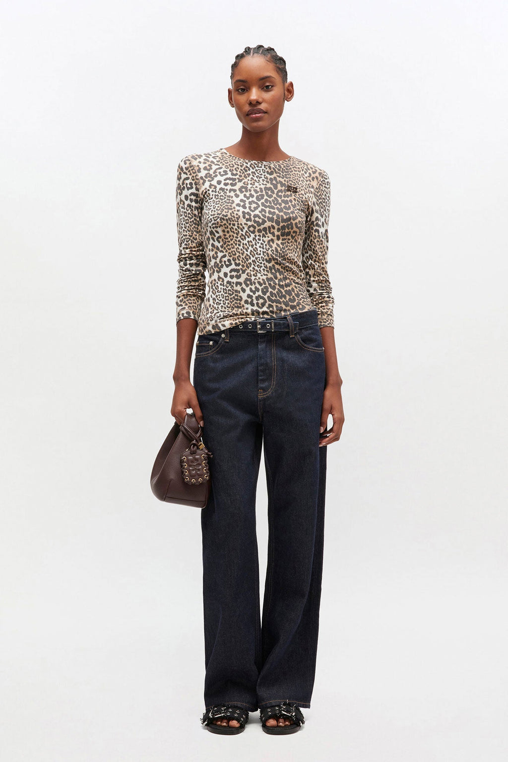 Ganni Soft Cotton Rib Leopard Long Sleeve