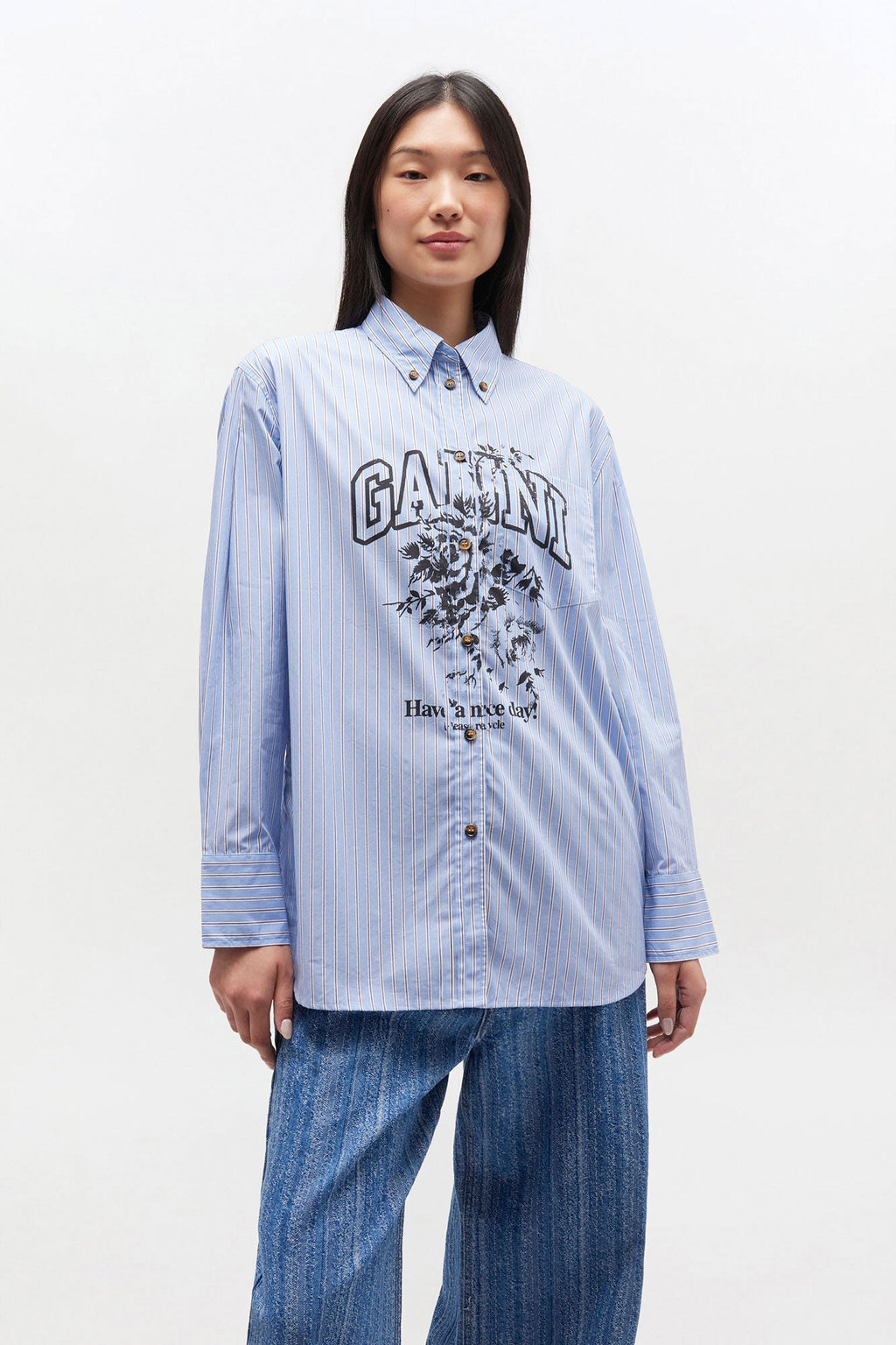 Ganni Stripe Cotton Oversized Shirt